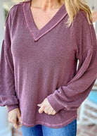 Otto Ribbed V Neck Top - Wine - Jimberly's Boutique - Olive Branch - Mississippi