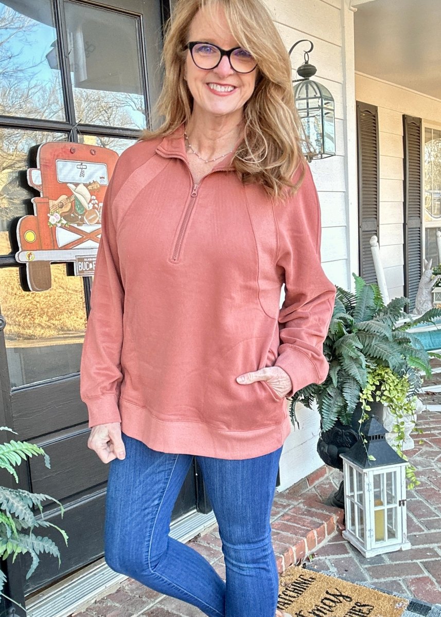 Oversized Henley Sweatshirt Top - Dusty Mauve - Sweatshirt - Jimberly's Boutique - Olive Branch - Mississippi