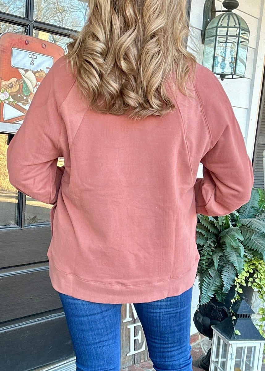 Oversized Henley Sweatshirt Top - Dusty Mauve - Sweatshirt - Jimberly's Boutique - Olive Branch - Mississippi