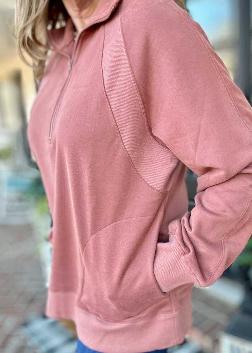 Oversized Henley Sweatshirt Top - Dusty Mauve - Sweatshirt - Jimberly's Boutique - Olive Branch - Mississippi