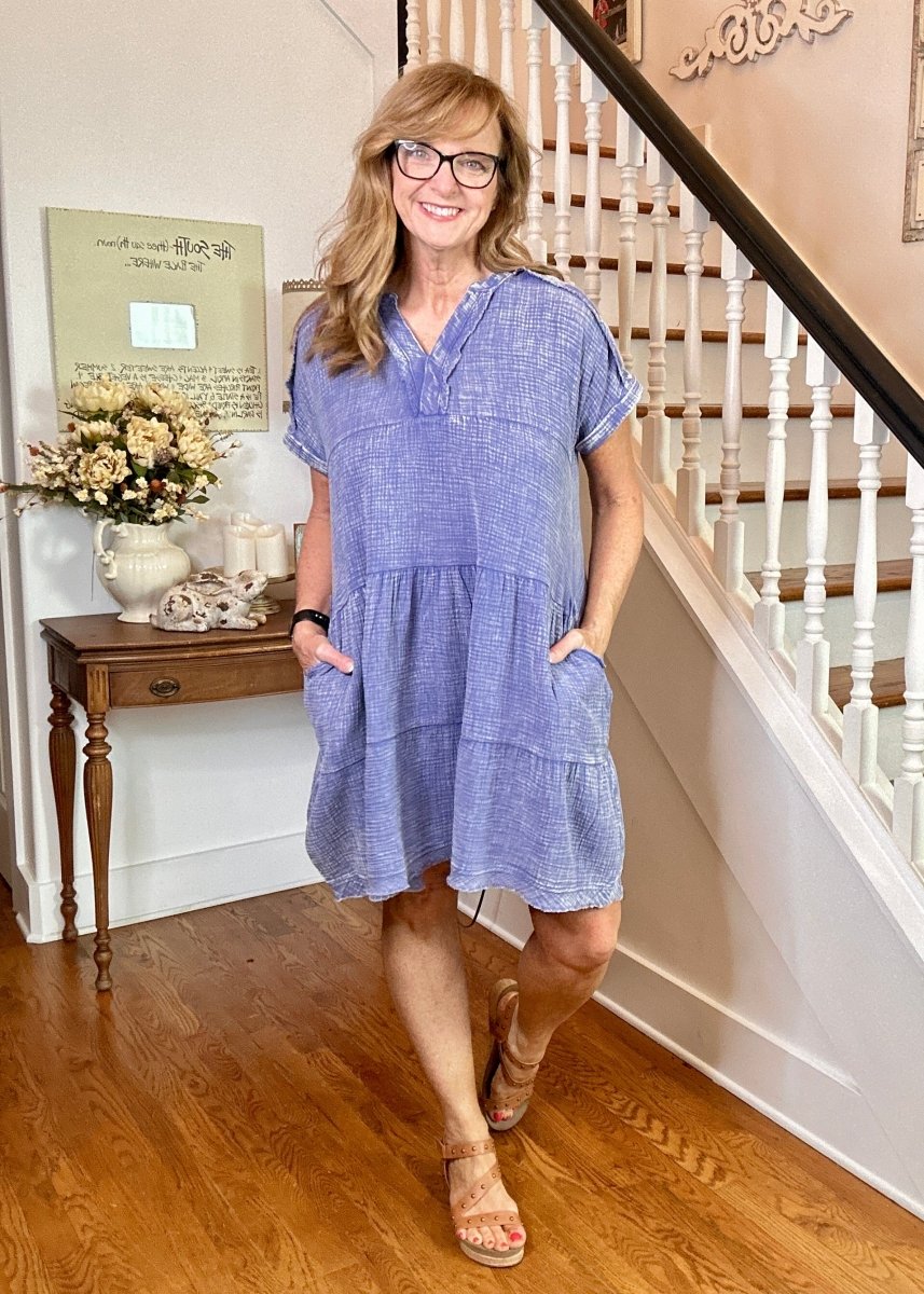 Pammie Gauze Raw Edge Dress - Marlin - Casual Dress - Jimberly's Boutique - Olive Branch - Mississippi