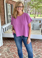 Peggy Sue | Textured Line | Twisted Sleeve Top | Light Plum - Zenana Casual Top -Jimberly's Boutique-Olive Branch-Mississippi