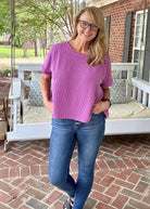 Peggy Sue | Textured Line | Twisted Sleeve Top | Light Plum - Zenana Casual Top -Jimberly's Boutique-Olive Branch-Mississippi