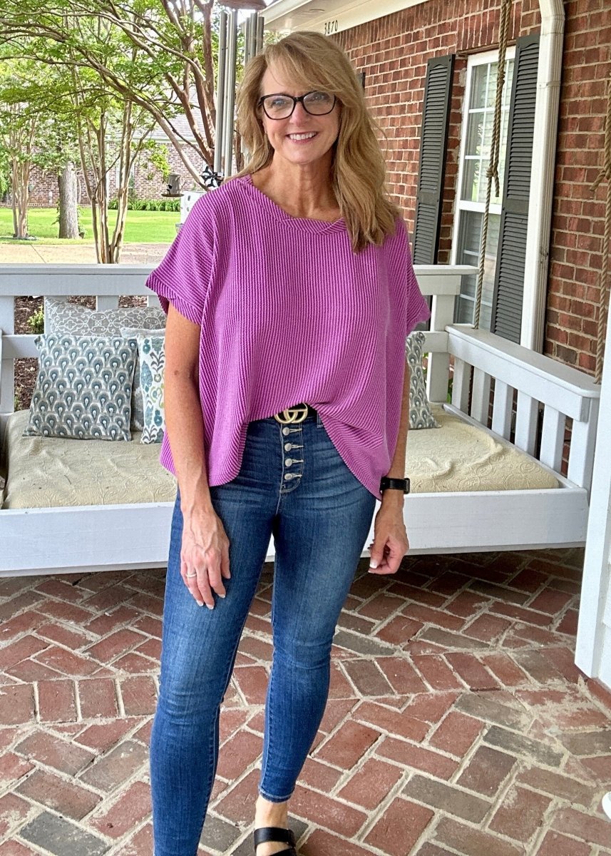 Peggy Sue | Textured Line | Twisted Sleeve Top | Light Plum - Zenana Casual Top -Jimberly's Boutique-Olive Branch-Mississippi