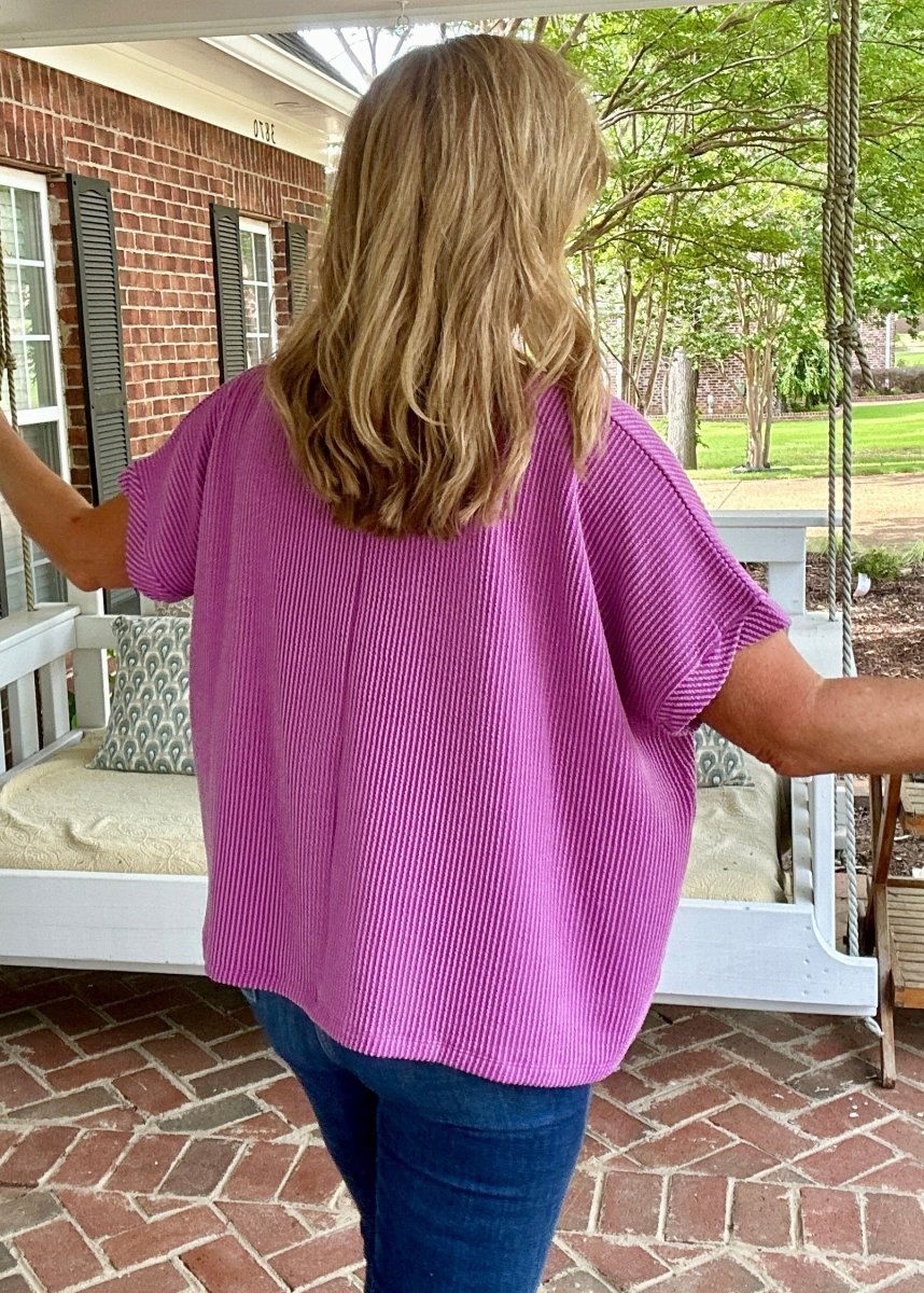 Peggy Sue | Textured Line | Twisted Sleeve Top | Light Plum - Zenana Casual Top -Jimberly's Boutique-Olive Branch-Mississippi