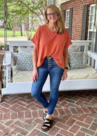 Peggy Sue | Textured | Twisted Sleeve Top | Burnt Orange - Zenana Casual Top -Jimberly's Boutique-Olive Branch-Mississippi