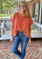 Peggy Sue | Textured | Twisted Sleeve Top | Burnt Orange - Zenana Casual Top -Jimberly's Boutique-Olive Branch-Mississippi