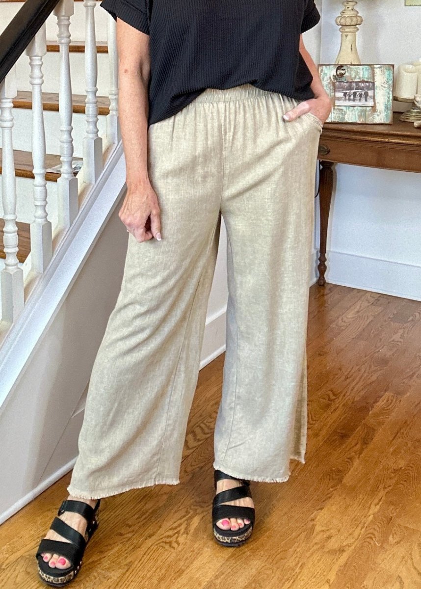 Pensacola Washed Linen Blend Pants - Beige - Jimberly's Boutique - Olive Branch - Mississippi