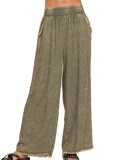 Pensacola Washed Linen Blend Pants - Lt Olive - linen pants - Jimberly's Boutique - Olive Branch - Mississippi