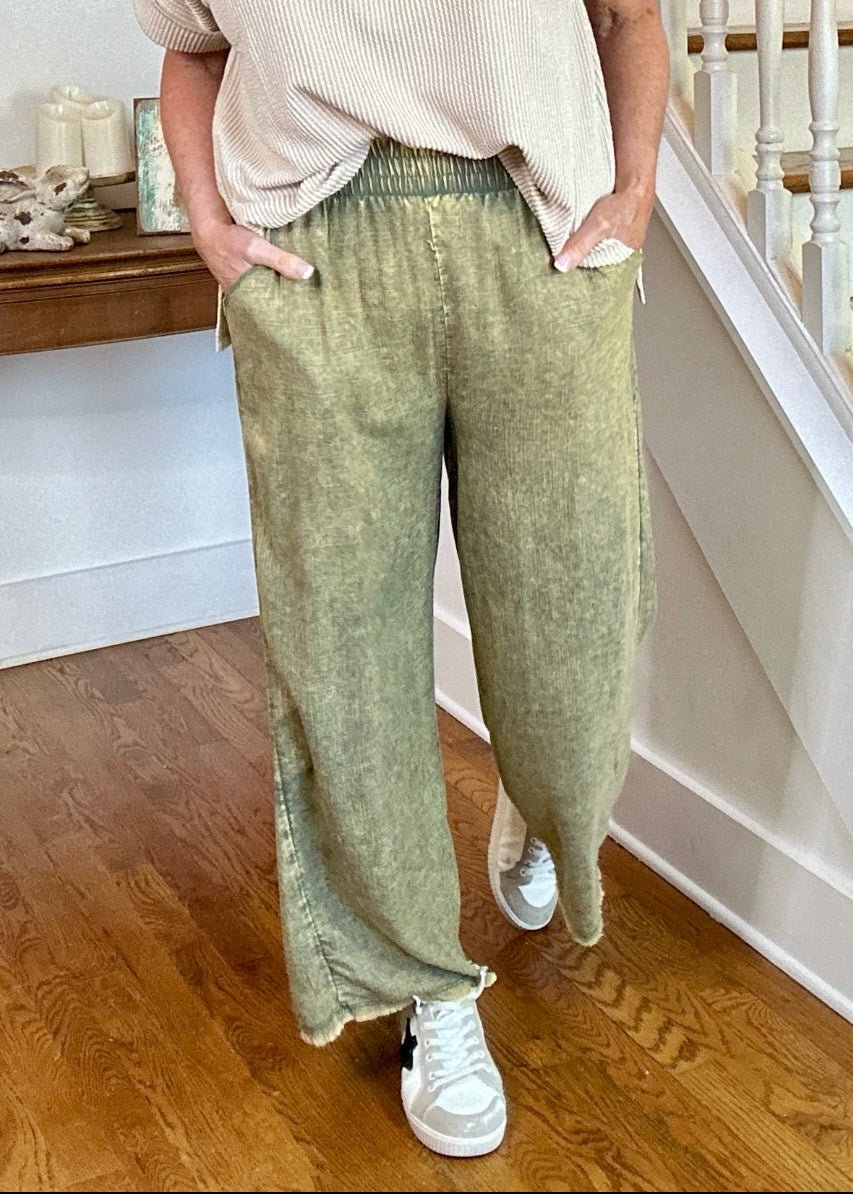 Pensacola Washed Linen Blend Pants - Lt Olive - linen pants - Jimberly's Boutique - Olive Branch - Mississippi