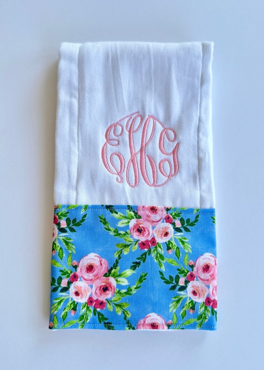 Periwinkle with Roses Embroidered Burp Cloth - Jimberly's Boutique - Olive Branch - Mississippi