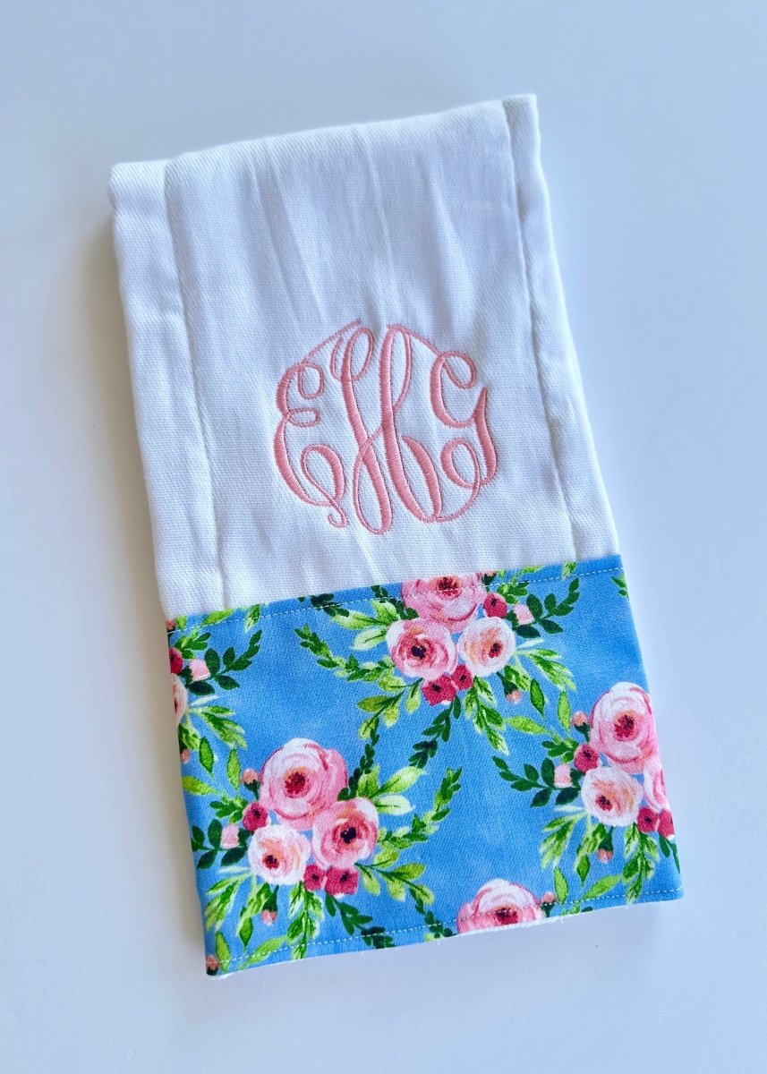 Periwinkle with Roses Embroidered Burp Cloth - Jimberly's Boutique - Olive Branch - Mississippi