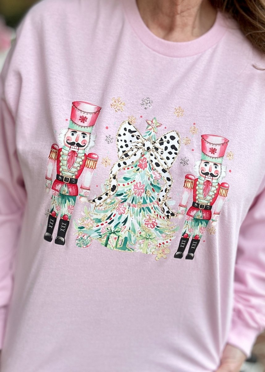 Pink Nutcrackers Christmas Long Sleeve Tee - Graphic Sweatshirt - Jimberly's Boutique - Olive Branch - Mississippi