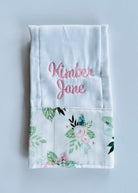 Pink/Sage Roses Embroidered Burp Cloth - Monogrammed Burp Cloth - Jimberly's Boutique - Olive Branch - Mississippi