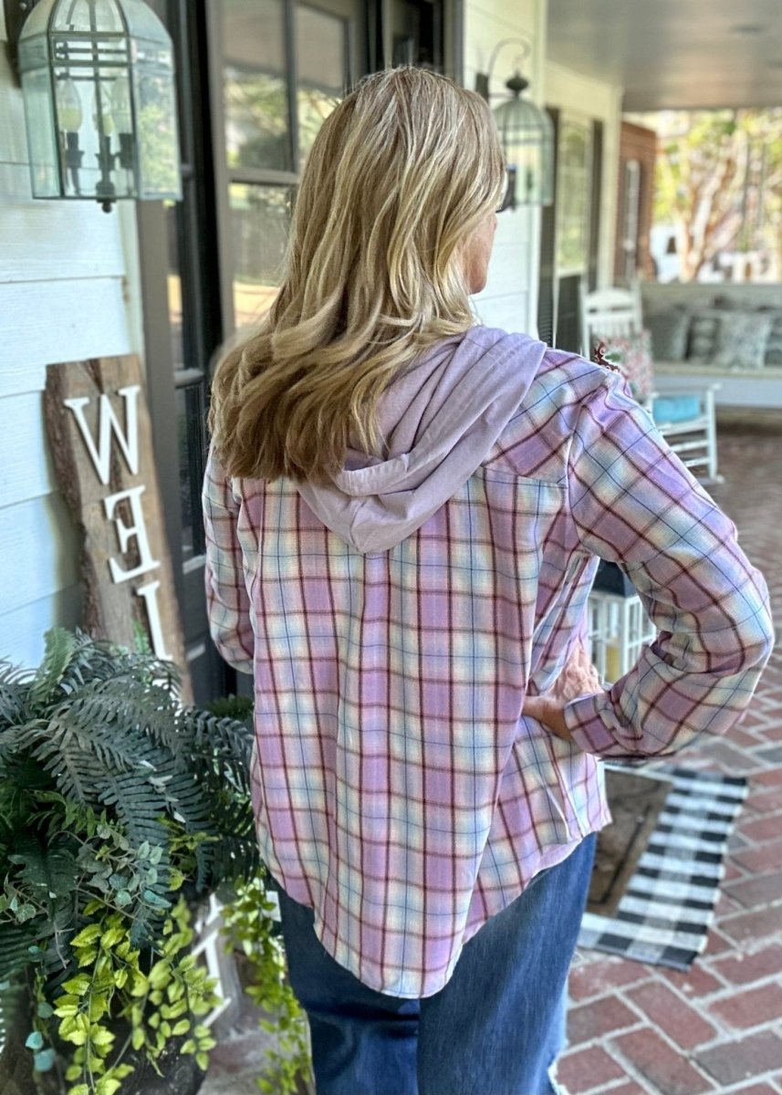 Plaid Lightweight Shacket Top - Lavender/Pink - Plaid Shacket - Jimberly's Boutique - Olive Branch - Mississippi