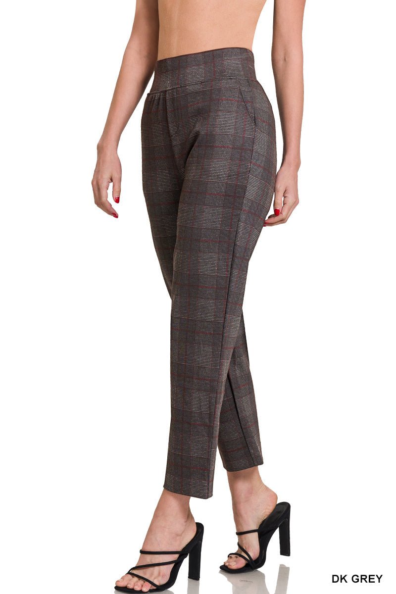 Plaid Pull - On Stretch Dress Pants - Dark Grey - Pants - Jimberly's Boutique - Olive Branch - Mississippi