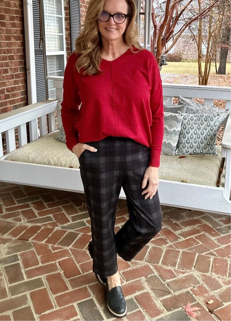 Plaid Pull - On Stretch Dress Pants - Navy Grey - Pants - Jimberly's Boutique - Olive Branch - Mississippi