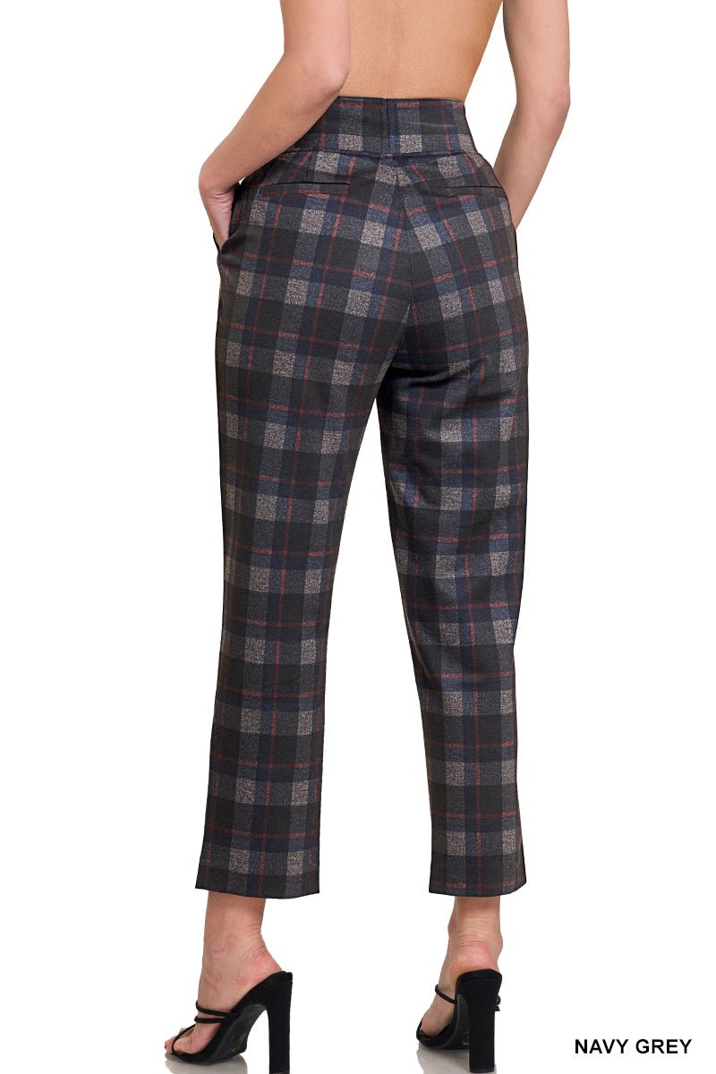 Plaid Pull - On Stretch Dress Pants - Navy Grey - Pants - Jimberly's Boutique - Olive Branch - Mississippi