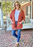 POL Oversized Chunky Cardigan Sweater - Brick - Cardigan - Jimberly's Boutique - Olive Branch - Mississippi