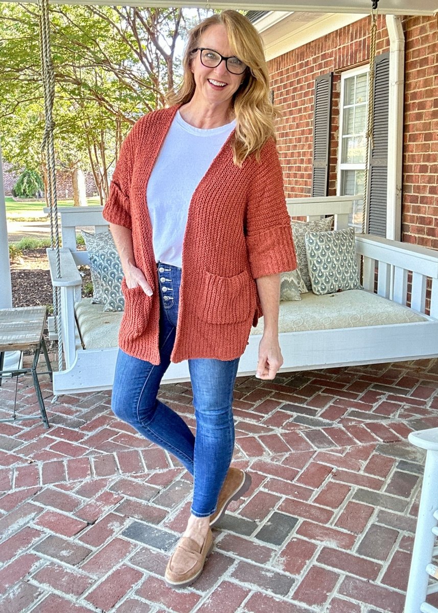 POL Oversized Chunky Cardigan Sweater - Brick - Cardigan - Jimberly's Boutique - Olive Branch - Mississippi