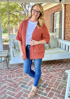 POL Oversized Chunky Cardigan Sweater - Brick - Cardigan - Jimberly's Boutique - Olive Branch - Mississippi