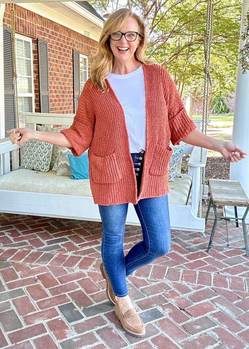 POL Oversized Chunky Cardigan Sweater - Brick - Cardigan - Jimberly's Boutique - Olive Branch - Mississippi