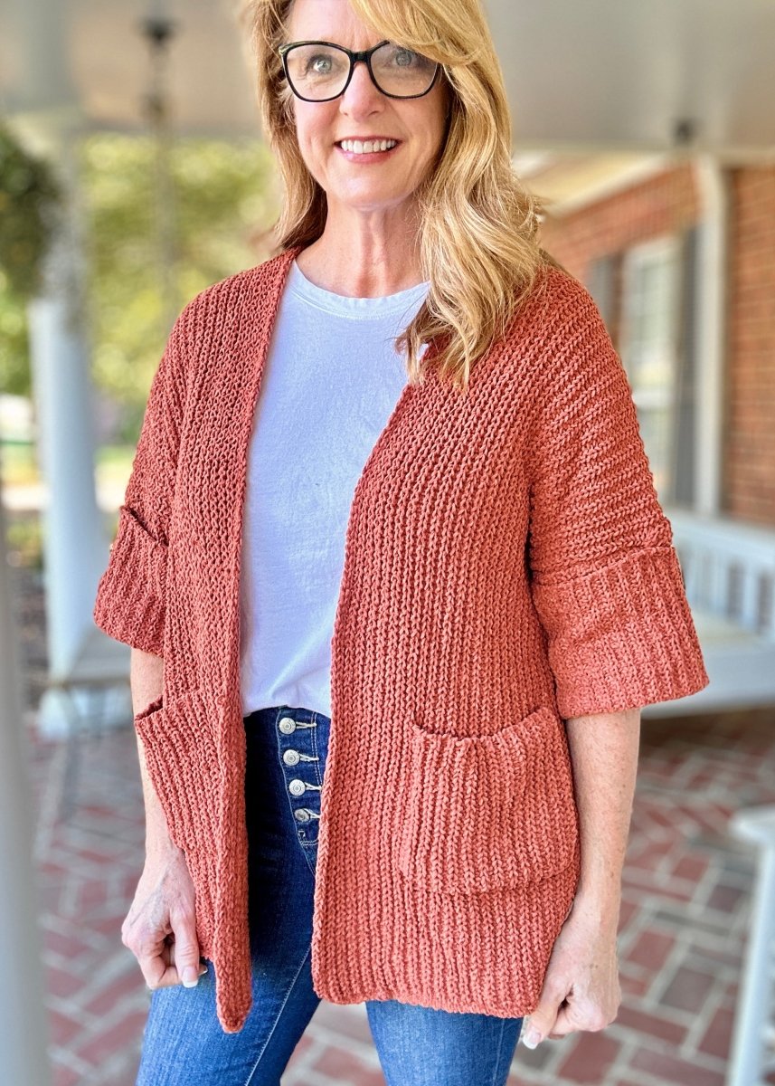 POL Oversized Chunky Cardigan Sweater - Brick - Cardigan - Jimberly's Boutique - Olive Branch - Mississippi