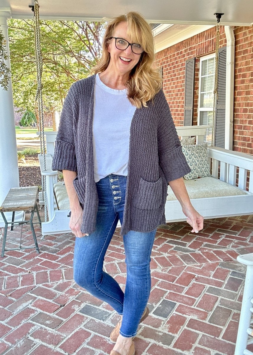 POL Oversized Chunky Cardigan Sweater - Ink Charcoal - Jimberly's Boutique - Olive Branch - Mississippi