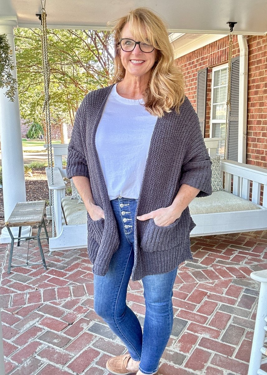 POL Oversized Chunky Cardigan Sweater - Ink Charcoal - Jimberly's Boutique - Olive Branch - Mississippi