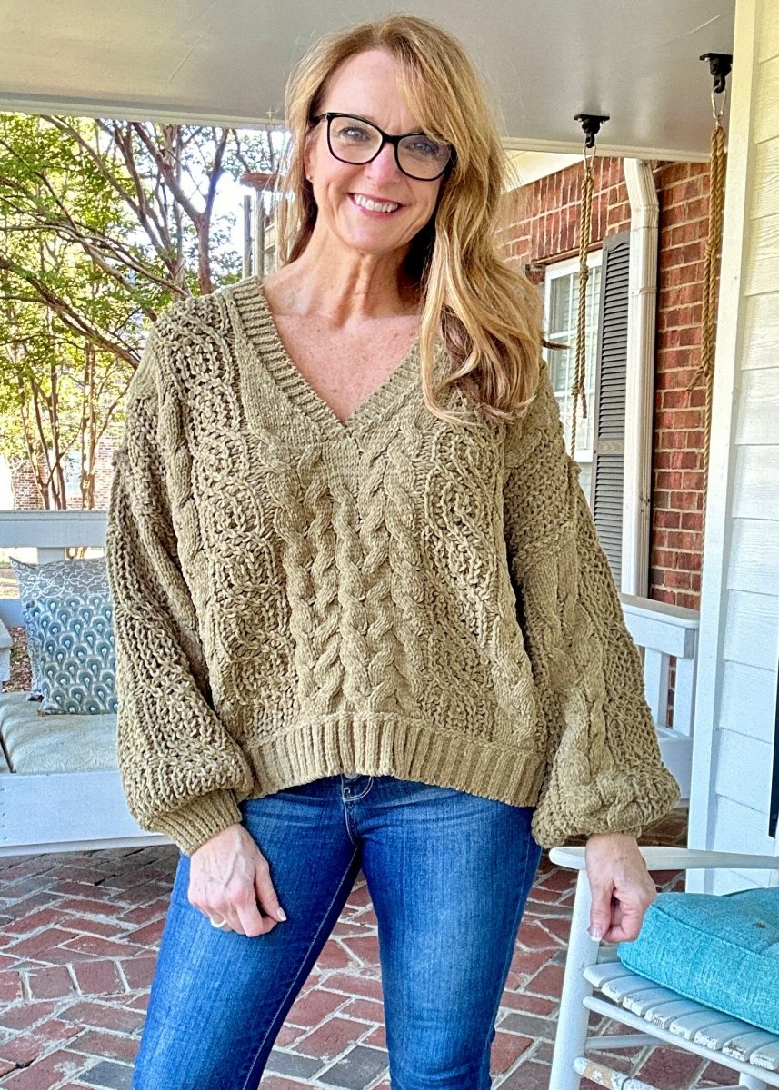 POL V Neck Sweater - Herb - sweater - Jimberly's Boutique - Olive Branch - Mississippi