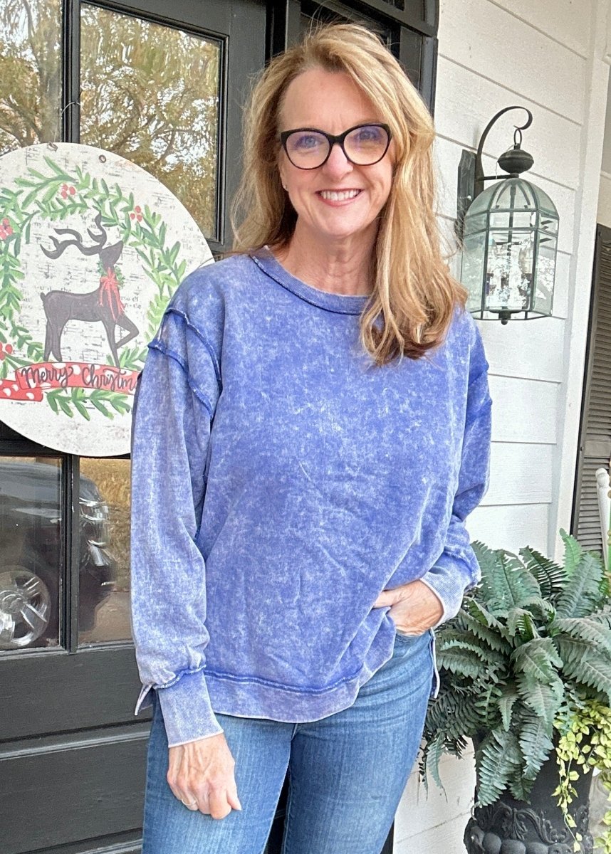 Princess Acid Wash Sweatshirt - Blueberry - acid wash sweatshirt - Jimberly's Boutique - Olive Branch - Mississippi