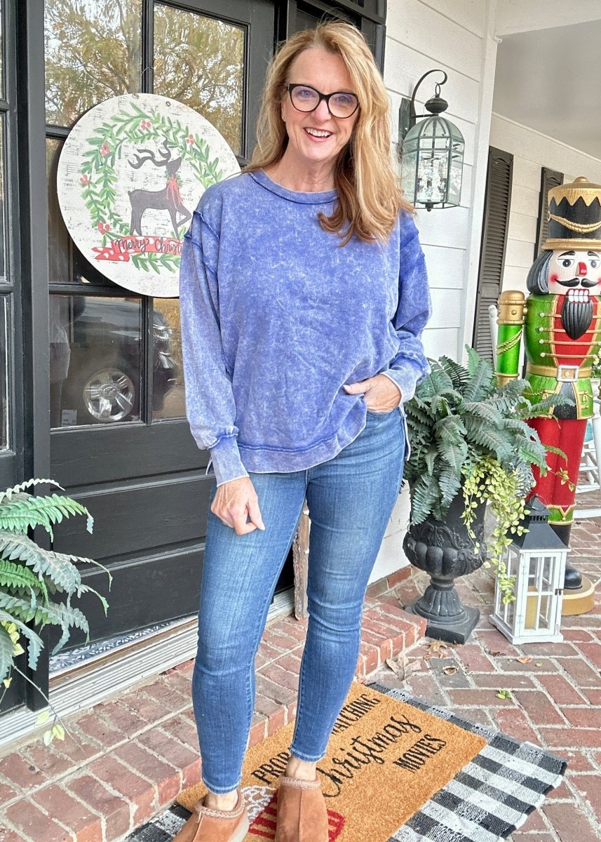 Princess Acid Wash Sweatshirt - Blueberry - acid wash sweatshirt - Jimberly's Boutique - Olive Branch - Mississippi