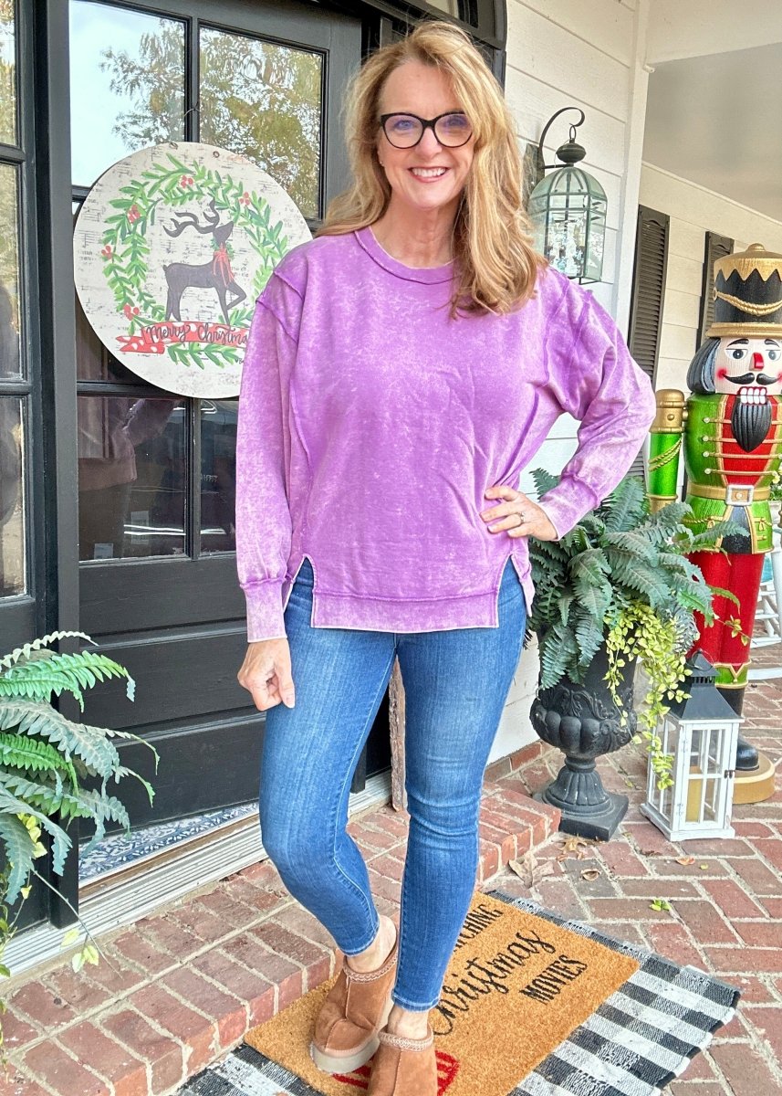 Queenie Acid Wash Sweatshirt - Violet - acid wash sweatshirt - Jimberly's Boutique - Olive Branch - Mississippi