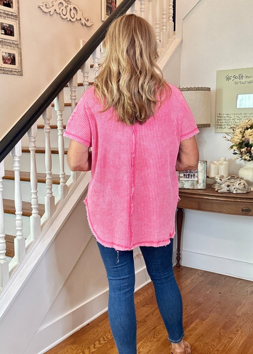 Rachel Washed Waffle Short Sleeve Top - Fuchsia | Zenana - Casual Top - Jimberly's Boutique - Olive Branch - Mississippi