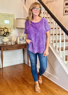 Rachel Washed Waffle Short Sleeve Top - Violet | Zenana - Casual Top - Jimberly's Boutique - Olive Branch - Mississippi