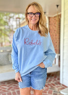 Rebels Chain Stitch Embroidered Sweatshirt - Powder Blue w/Red - sweatshirt - Jimberly's Boutique - Olive Branch - Mississippi