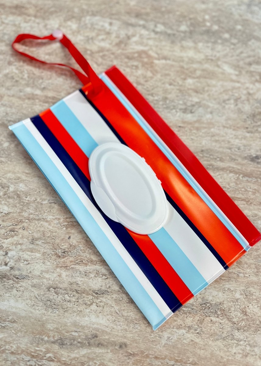 Red Blue Stripe Wet Wipe Pouch - baby gift - Jimberly's Boutique - Olive Branch - Mississippi