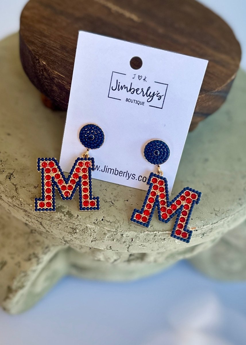 Rhinestone M Earrings - earrings - Jimberly's Boutique - Olive Branch - Mississippi