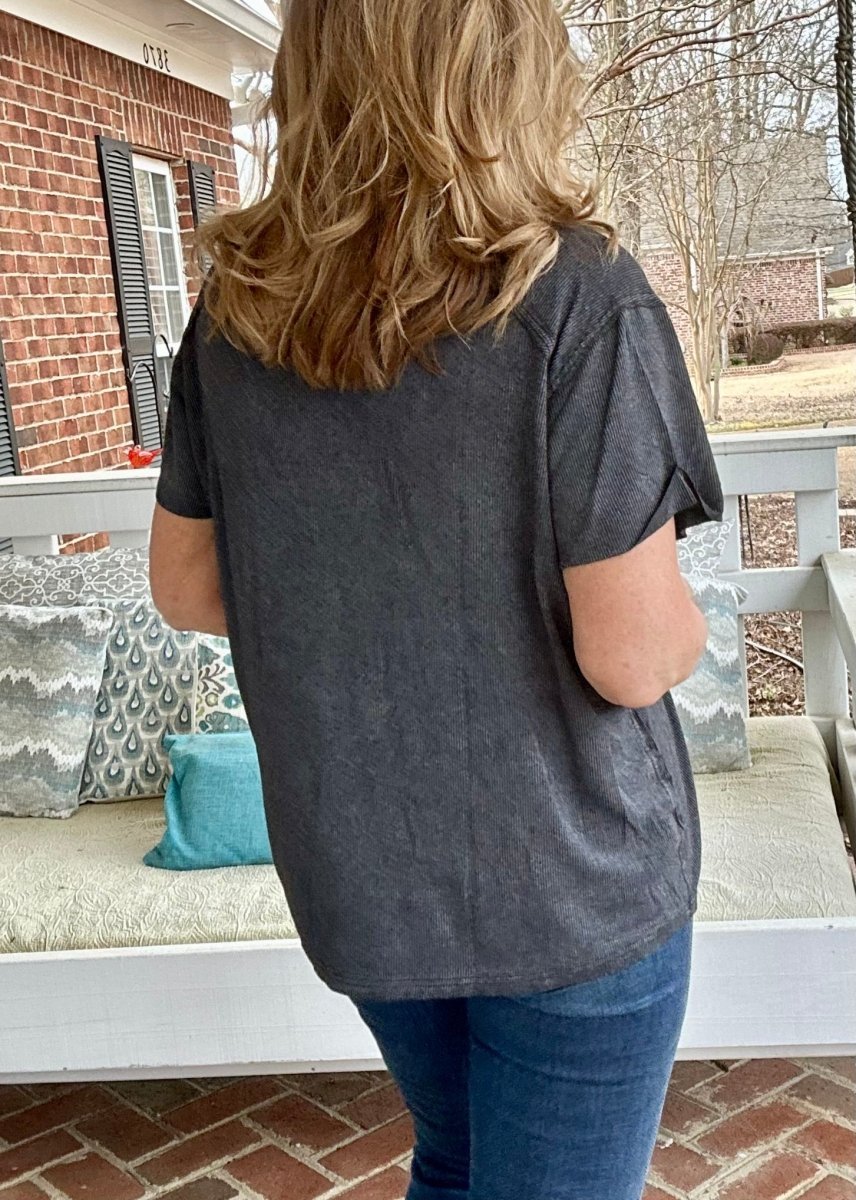 Ribbed Boat Neck Top - Ash Black - Casual Top - Jimberly's Boutique - Olive Branch - Mississippi