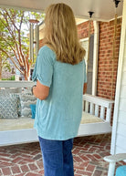 Ribbed Boat Neck Top - Dusty Teal - Casual Top - Jimberly's Boutique - Olive Branch - Mississippi