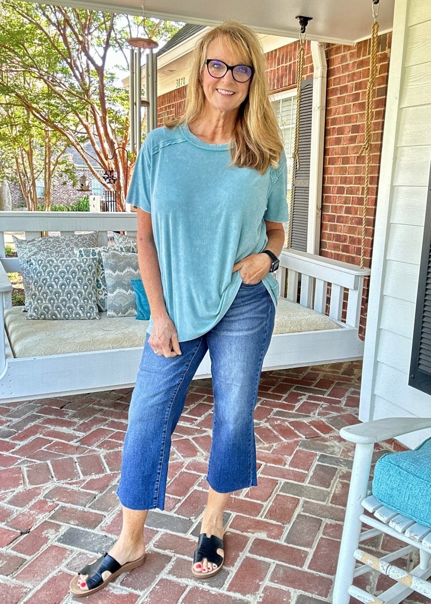 Ribbed Boat Neck Top - Dusty Teal - Casual Top - Jimberly's Boutique - Olive Branch - Mississippi