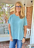 Ribbed Boat Neck Top - Dusty Teal - Casual Top - Jimberly's Boutique - Olive Branch - Mississippi