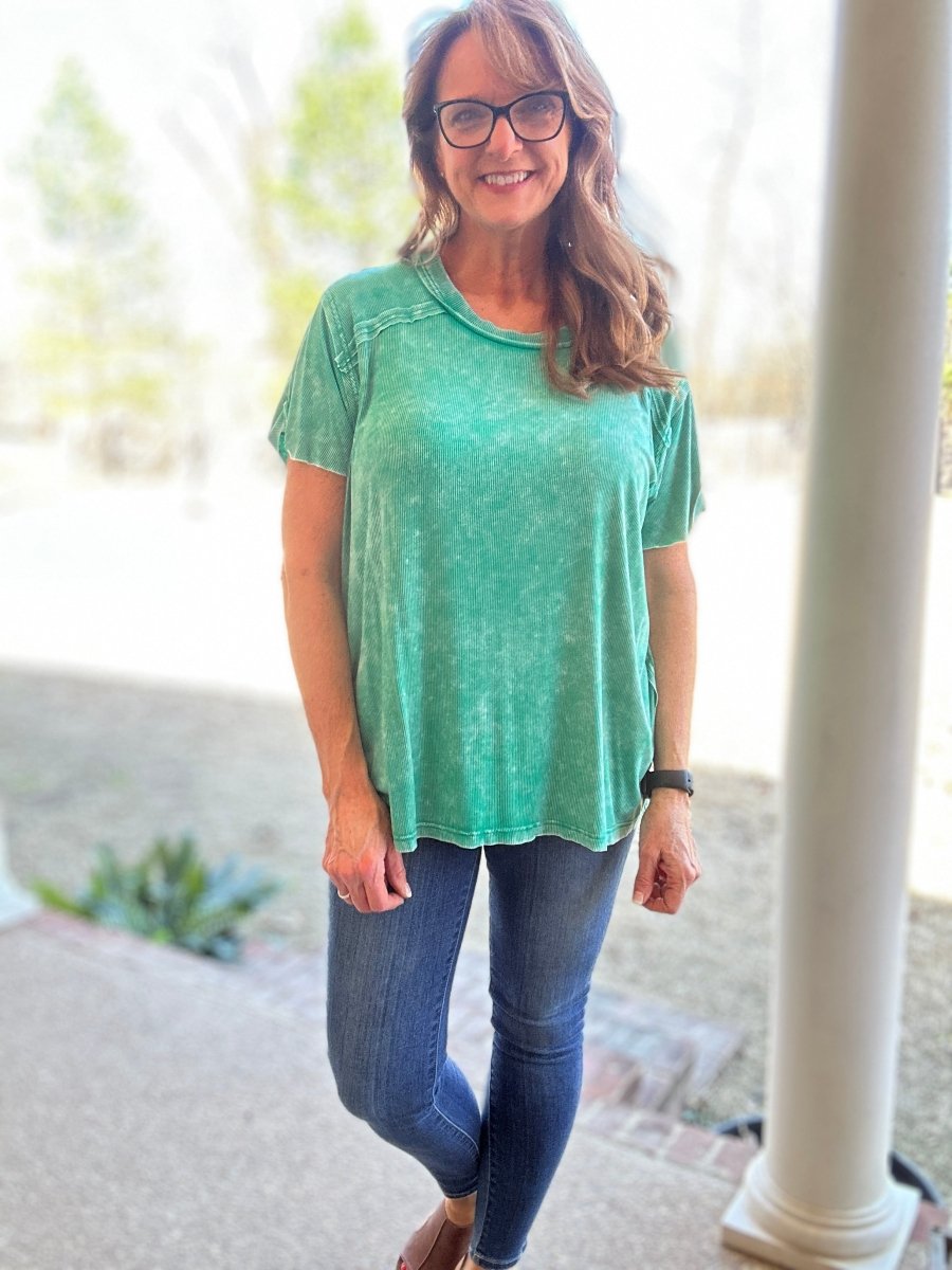 Ribbed Boat Neck Top - Kelly Green | Zenana - Casual Top - Jimberly's Boutique - Olive Branch - Mississippi