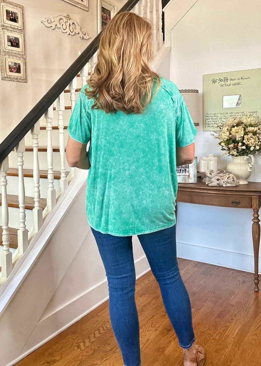 Ribbed Boat Neck Top - Kelly Green | Zenana - Casual Top - Jimberly's Boutique - Olive Branch - Mississippi