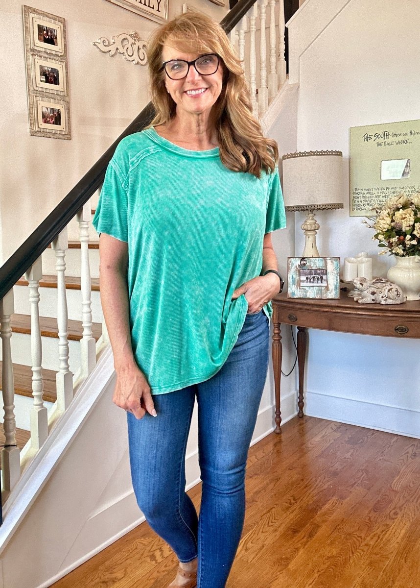 Ribbed Boat Neck Top - Kelly Green | Zenana - Casual Top - Jimberly's Boutique - Olive Branch - Mississippi