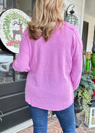 Ribbed Melange Henley Sweater - Bright Mauve - Casual Sweater - Jimberly's Boutique - Olive Branch - Mississippi