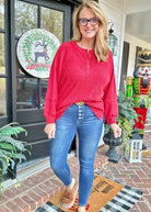 Ribbed Melange Henley Sweater - Dark Red - Casual Sweater - Jimberly's Boutique - Olive Branch - Mississippi