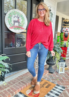 Ribbed Melange Henley Sweater - Dark Red - Casual Sweater - Jimberly's Boutique - Olive Branch - Mississippi