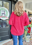 Ribbed Melange Henley Sweater - Dark Red - Casual Sweater - Jimberly's Boutique - Olive Branch - Mississippi