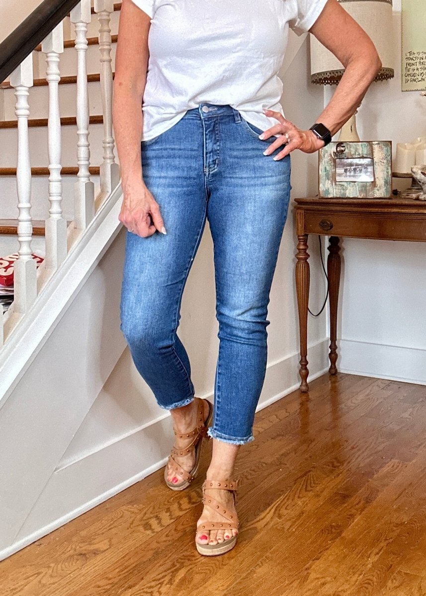 Risen Clifton Tummy Control Mid Rise Crop Skinny Jeans - risen jeans - Jimberly's Boutique - Olive Branch - Mississippi